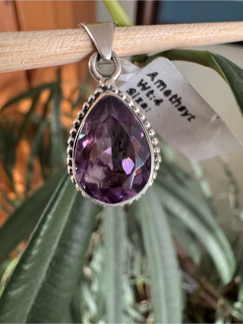 Amethyst Faceted Teardrop Sterling Silver Gemstone Pendant - Purple